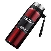 New Creative Anti-Lost Water Bottle 1L Large Capacity Double-Layer Stainless Steel Portable Insulated Water Bottle Portable Outdoor Space Pot (Red)
