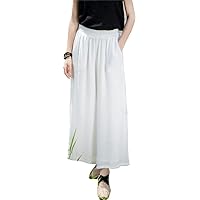 Women's Casual Cotton Linen Pants Solid Elastic Waist Wide Leg Baggy Pants
