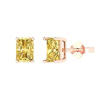 1.1ct Emerald Cut Solitaire Earrings Canary Yellow Simulated Diamond Anniversary Stud Earrings 14k Rose Gold Push Back
