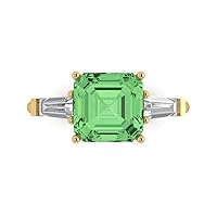 Clara Pucci 3.50ct Asscher cut 3 stone Solitaire Green Simulated Diamond Proposal Wedding Anniversary Bridal Ring 18K Yellow Gold