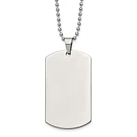 Stainless Steel Brushed and Polished Rounded Edge 2mm Dog Tag on a 24 inch Ball Chain NecklaceCustomize Personalize Engravable Charm Pendant Jewelry Gifts For Women or Men (Length 24