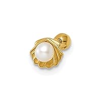 14k Gold Scallop Shell With Freshwater Cultured Pearl Labret Stud Measures 11.4x6.26mm Wide Jewelry for Women