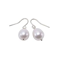 JYX Sterling Silver 8-9mm White Drop-shaped Freshwater Cultured Pearl Dangle Earrings