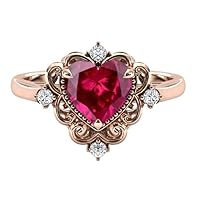 Art Deco Heart Shaped Ruby Engagement Ring Antique Filigree Design Ruby Wedding Ring 14k Gold Red Ruby Bridal Ring Women Anniversary Ring