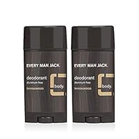 Every Man Jack Men's Natural Deodorant - Sandalwood | 3-ounce Twin Pack - 2 Sticks Included | Naturally Derived, Aluminum Free, Parabens-free, Pthalate-free, Dye-free, and Certified Cruelty Free
