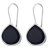 Black Onyx Pear Shape Gemstone Jewelry 925 Sterling Silver Drop Dangle Earrings For Women/Girls