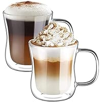 ecooe 12 oz Double Walled Glass Coffee Mug Latte Cappuccino Cups Set of 2, Clear Glass Coffee Cups with Handle, Insulated Coffee Cup Borosilicate Heat Resistant Double Wall Glass Coffee Mug Tea Cups