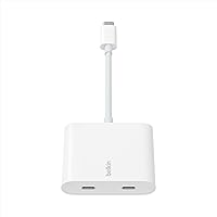 Belkin Connect USB-C™ to Dual-Port USB-C Adapter, Hub Dongle with 2 USB-C 3.2 Gen2 Ports & 100W PD with Max 10Gbps High Speed Data Transfer for MacBook, iPad, Chromebook, PC, and More - White