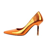 Metallic Stiletto Low Heels Slip On Closed Pointed Toe Pumps 3 Inch