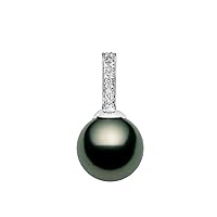 14K White Gold AAAA Quality Black Tahitian Cultured Pearl Pendant for Women with Diamonds - PremiumPearl