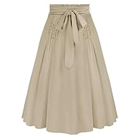 Women Skirt with Belt Elastic High Waist Flared A-Line Belted A-line Dress Female Flare Swing Skirts