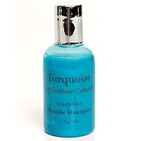 Soul Amenities Turquoise Shimmer Shampoo 1.7oz Transparent Bottle Silver Metallic Screw Cap Individually Wrapped 75 per case