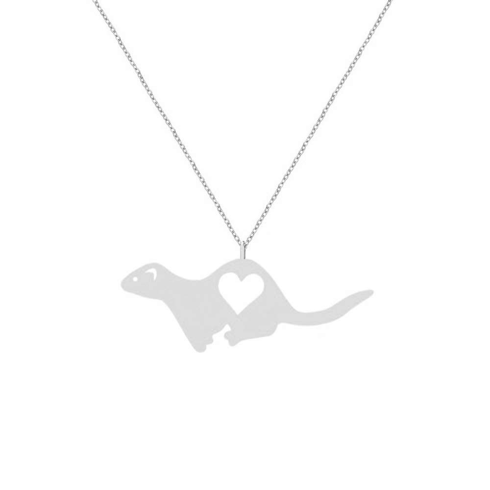 NOUMANDA Fashion Ferret Engraved Love Heart Necklace Classic Animal Hollow Pendant Jewelry