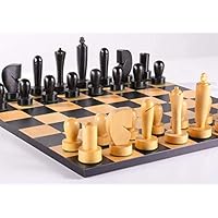 Unique Minimalist Berliner 19th Century Series Chess Pieces Set only- Ebonised Boxwood & Natural Boxwood-2 Extra Queens- King 3.8
