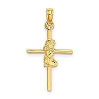 14.3mm 10k Gold Praying Girl Religious Faith Cross Charm Pendant Necklace Jewelry for Women