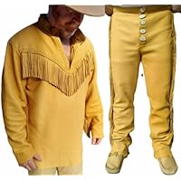 Mens Leather Buckskin Suit Including Shirt and Trouser Mountain Man Reenactment Suede Red Indian Native American Fringes