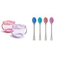Munchkin Snack Catcher Toddler Cups 2 Pack and White Hot Safety Baby Spoons 4 Pack