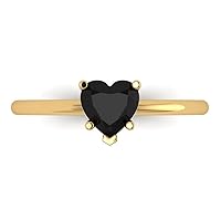 0.95ct Heart Cut Solitaire Genuine Natural Black Onyx 5-Prong Classic Statement Designer Ring Solid 14k Yellow Gold for Women