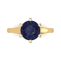 Clara Pucci 2.5 ct Round Cut Solitaire Simulated Blue Sapphire Engagement Wedding Bridal Promise Anniversary Ring 14k Yellow Gold