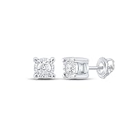 10kt White Gold Mens Round Diamond Stud Earrings 1/6 Cttw