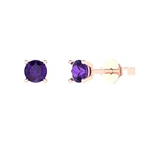 0.5 ct Round Cut Solitaire Natural Purple Amethyst Pair of Stud Everyday Earrings 18K Pink Rose Gold Butterfly Push Back