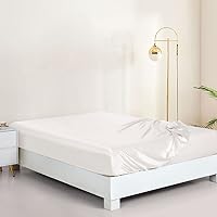 THXSILK Bedding Fitted Sheet King Size with Deep Pocket, 22 Momme 100% Mulberry Silk, 1 Fitted Sheet Only, Cream White