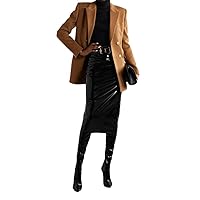 Women Patent Leather Full Zip Shiny Skirts Sexy Latex Slim Skirt Lady High Waist Knee Length Midi Skirt