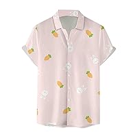 IZFHT Easter Shirts for Men Casual Bowling Short Sleeve Shirts Funny Easter Eggs Bunny Printed Button Down Hawaiian Shirts