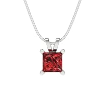 Clara Pucci 3.1 ct Princess Cut Genuine Natural Red Garnet Solitaire Pendant Necklace With 16