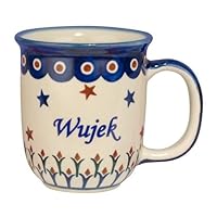 Polish Boleslawiec Pottery 12oz Mug - Word WUJEKon one side and UNCLE on the other, Gift from Poland