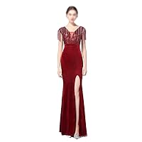 Dress Sequin Long Plus Size Women's Performance Dress, Banquet Evening Dress