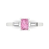 1.05ct Emerald cut 3 stone Solitaire Genuine Pink Simulated Diamond Proposal Wedding Anniversary Bridal Ring 18K White Gold