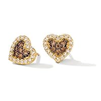 K Gallery 1.00Ctw Round Cut Chocolate Diamond Heart Stud Earrings 14K Yellow Gold Finish