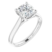 10K Solid White Gold Handmade Engagement Ring 2 CT Cushion Cut Moissanite Diamond Solitaire Wedding/Bridal Ring for Women/Her, Amazing for Wife