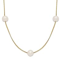 14k Gold 5 6mm Round White Freshwater Cultured Pearl 9 station Necklace 18 Inch Jewelry Gifts for Women