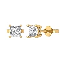 2.1 ct Brilliant Princess Cut Solitaire VVS1 Moissanite Pair of Stud Earrings Solid 18K Yellow Gold Butterfly Push Back