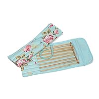 Bamboo Knitting Needle Gift Set with Floral Wrap Case Blue