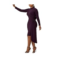 Womens Mock Neck Party Cocktail Sweater Long Sleeve Irregar Solid Bodycon Dress
