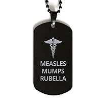 Medical Black Dog Tag, Measles-Mumps-Rubella Awareness, Medical Symbol, SOS Emergency Health Life Alert ID Engraved Stainless Steel Chain Necklace For Men Women Kids