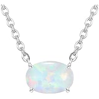 AT Jewels 925 Sterling Silver Necklaces for Women Girls 18K Gold Plated Minimalist Synthetic White Opal Jewellery 18+2 inch Opal Pendant Necklaces for Women Girls 14K White Gold Over