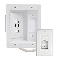 Legrand - OnQ In Wall Cable Management Kit Hides All Cords, TV Power Kit Works with All TV Power Plugs, In Wall TV Power Kit Supports 5.1 Speaker System, Recessed TV Outlet, White, CPU306WV1