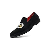 Men's Penny Slip-On Leather Lined Velvet Loafer Embroidered Swan Motif Luxury Men Shoes
