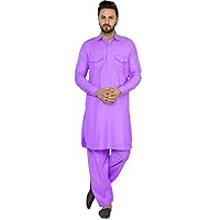 Pakistani Men's Cotton Kurta Pajama Set Wedding Wear Casual Tunic Purple Color Shirt Pant Plus Size