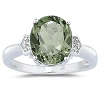 4.50 Oval Cut Green Amethyst & Diamond Ring in White Gold