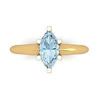 1.1 ct Marquise Cut Solitaire Sky Blue Topaz Classic Anniversary Promise Engagement ring Solid 18K Yellow Gold for Women