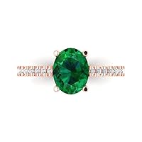 2.68ct Brilliant Oval Cut Solitaire with accent Simulated Green Emerald designer Modern Statement Ring Solid 14k Rose Gold