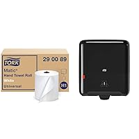 Tork Matic Paper Hand Towel Roll White H1, 6 Rolls x 700 ft, 290089 & Tork Matic Hand Towel Roll Dispenser, Black, Elevation, H1, One-at-a-Time dispensing with Refill Level Indicator, 5510282