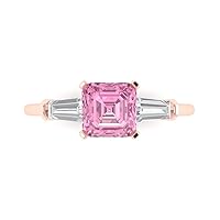 Clara Pucci 1.72 Square Emerald Baguette cut 3 Stone W/Accent Pink Simulated Diamond Anniversary Promise Bridal ring 18K Rose Gold