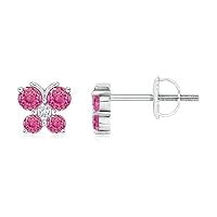 Created Round Cut Pink Sapphire 925 Sterling Silver 14K Gold Over Diamond Butterfly Stud Earring for Women's & Girl's