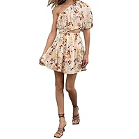 MOON RIVER Women's Floral Tie One-Shoulder Side Cut-Out Tiered Shirred Midi Dress